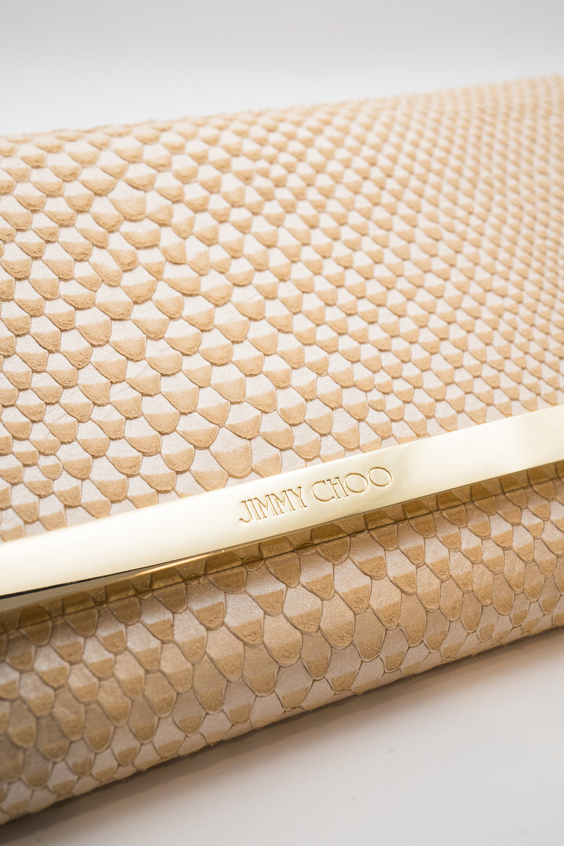 Jimmy Choo Pink Iradescent Snakeskin Milla Chain Clutch Bag