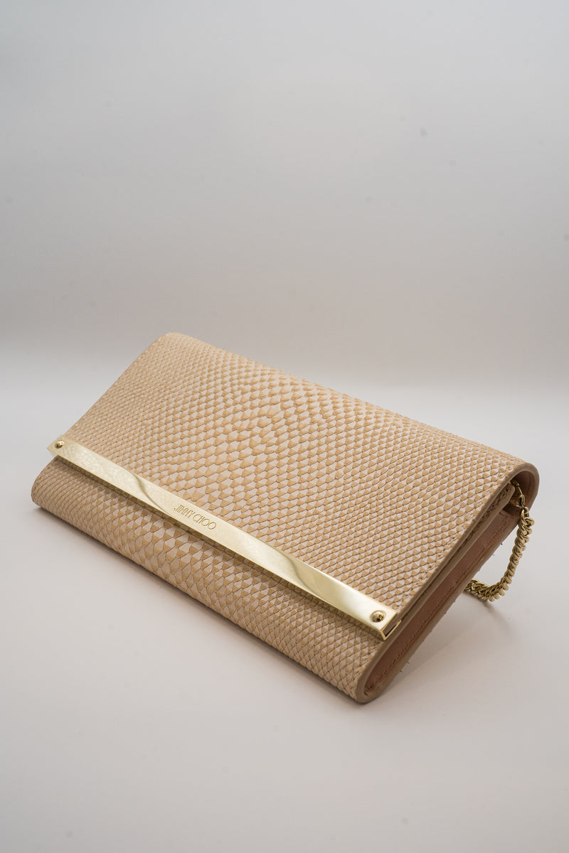 Jimmy Choo Pink Iradescent Snakeskin Milla Chain Clutch Bag