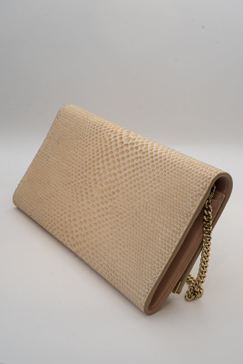 Jimmy Choo Pink Iradescent Snakeskin Milla Chain Clutch Bag