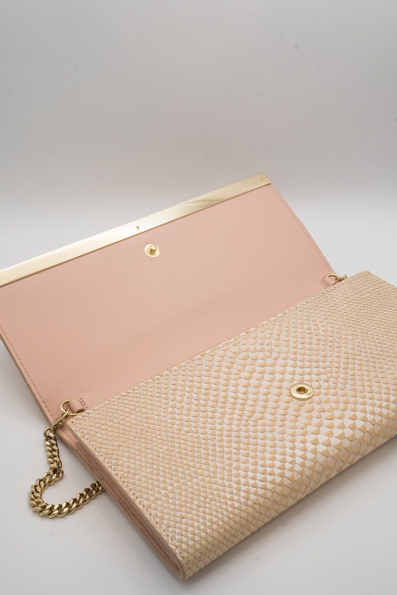 Jimmy Choo Pink Iradescent Snakeskin Milla Chain Clutch Bag