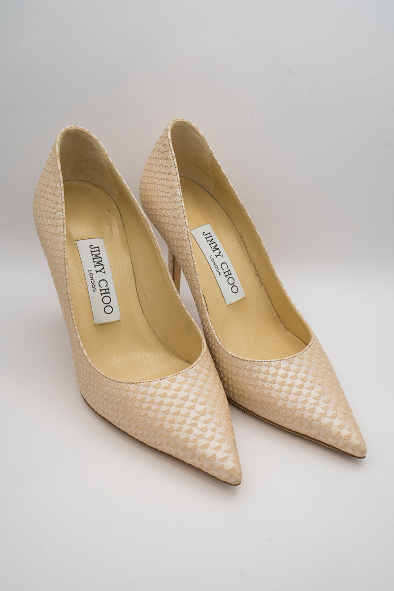 Jimmy Choo Beige Embossed Python Leather